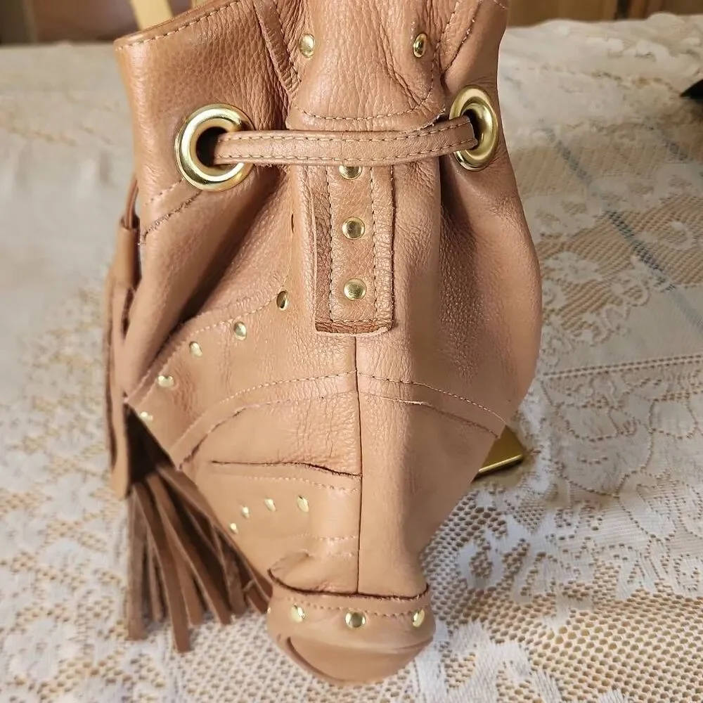 Vintage Bulga tan studded leather hobo bag
